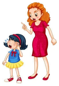 Madre gritando a su hija pequeña mientras la niña llora durante un momento de conflicto emocional en la crianza