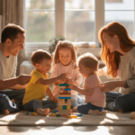Familia unida compartiendo un momento tranquilo en casa, simbolizando amor, equilibrio y fortaleza emocional.